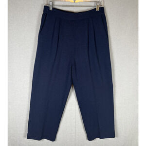 VTG St John Pants Navy Womens Size 12 Santana Knit Wide Tapered Crop Pleated USA